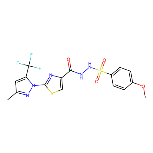 4-methoxy-N'-({2-[3-methyl-5-(trifluoromethyl)-1H-pyrazol-1-yl]-1,3-thiazol-4-yl}carbonyl)benzenesulfonohydrazide structure