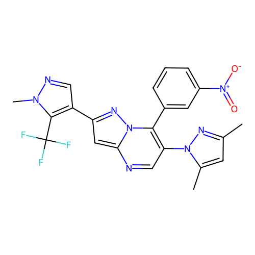 6-(3,5-dimethyl-1H-pyrazol-1-yl)-2-[1-methyl-5-(trifluoromethyl)-1H-pyrazol-4-yl]-7-(3-nitrophenyl)pyrazolo[1,5-a]pyrimidine structure