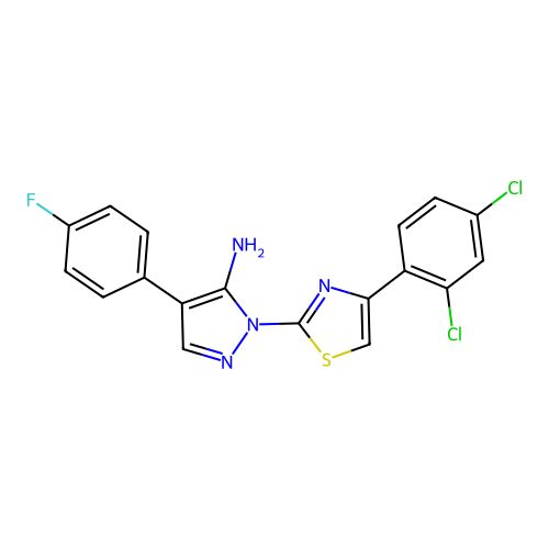 1-[4-(2,4-dichlorophenyl)-1,3-thiazol-2-yl]-4-(4-fluorophenyl)-1H-pyrazol-5-amine structure