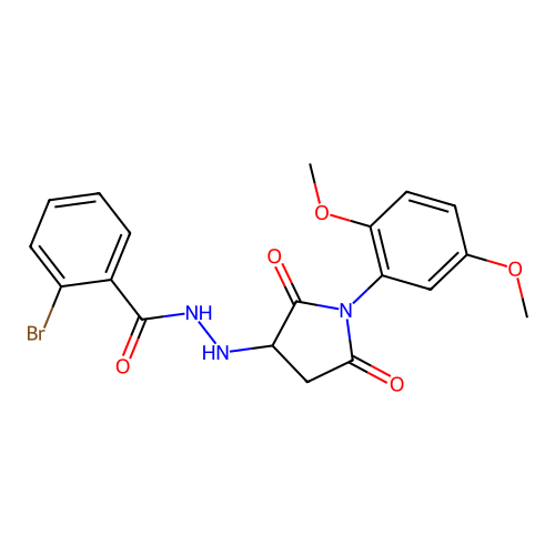 2-bromo-N'-[1-(2,5-dimethoxyphenyl)-2,5-dioxopyrrolidin-3-yl]benzohydrazide structure