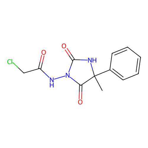2-chloro-N-(4-methyl-2,5-dioxo-4-phenylimidazolidin-1-yl)acetamide structure