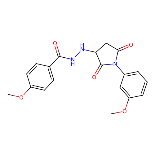 4-methoxy-N'-[1-(3-methoxyphenyl)-2,5-dioxopyrrolidin-3-yl]benzohydrazide structure