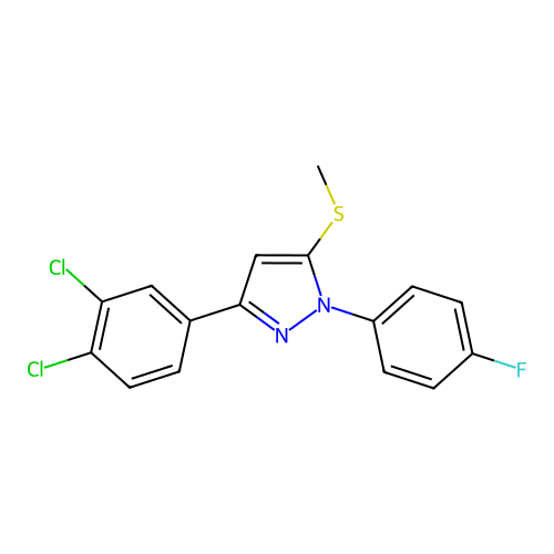 3-(3,4-dichlorophenyl)-1-(4-fluorophenyl)-5-(methylsulfanyl)-1H-pyrazole structure