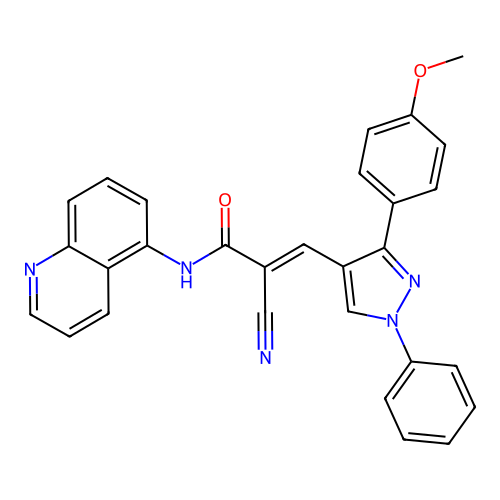(E)-2-cyano-3-[3-(4-methoxyphenyl)-1-phenylpyrazol-4-yl]-N-quinolin-5-ylprop-2-enamide structure