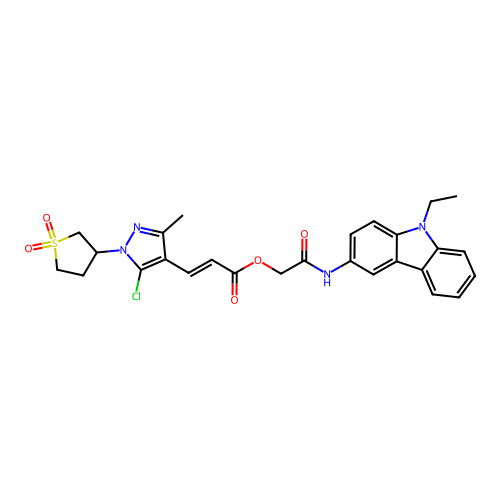 2-[(9-Ethyl-9H-carbazol-3-yl)amino]-2-oxoethyl (2E)-3-[5-chloro-3-methyl-1-(tetrahydro-1,1-dioxido-3-thienyl)-1H-pyrazol-4-yl]-2-propenoate structure
