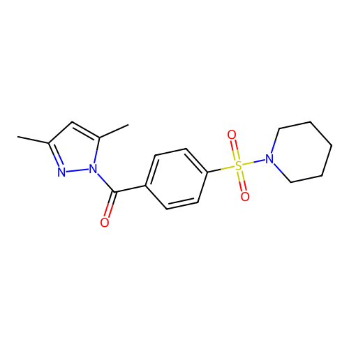 (3,5-Dimethylpyrazol-1-yl)-(4-piperidin-1-ylsulfonylphenyl)methanone structure