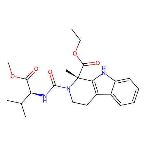 ethyl (1S)-2-{[(2S)-1-methoxy-3-methyl-1-oxobutan-2-yl]carbamoyl}-1-methyl-2,3,4,9-tetrahydro-1H-beta-carboline-1-carboxylate structure