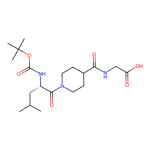 N-({1-[N-(tert-butoxycarbonyl)-L-leucyl]piperidin-4-yl}carbonyl)glycine structure