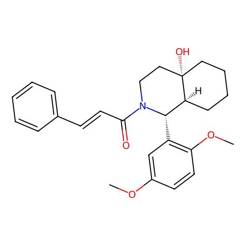 (E)-1-[(1R,4aS,8aS)-1-(2,5-dimethoxyphenyl)-4a-hydroxy-1,3,4,5,6,7,8,8a-octahydroisoquinolin-2-yl]-3-phenylprop-2-en-1-one structure