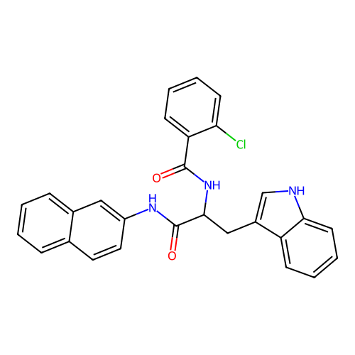 N-(3-(1H-Indol-3-yl)-1-(naphthalen-2-ylamino)-1-oxopropan-2-yl)-2-chlorobenzamide structure