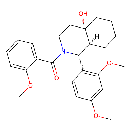 [(1R,4aS,8aS)-1-(2,4-dimethoxyphenyl)-4a-hydroxy-1,3,4,5,6,7,8,8a-octahydroisoquinolin-2-yl]-(2-methoxyphenyl)methanone structure