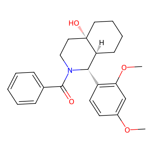 [(1R,4aS,8aS)-1-(2,4-dimethoxyphenyl)-4a-hydroxy-1,3,4,5,6,7,8,8a-octahydroisoquinolin-2-yl]-phenylmethanone structure