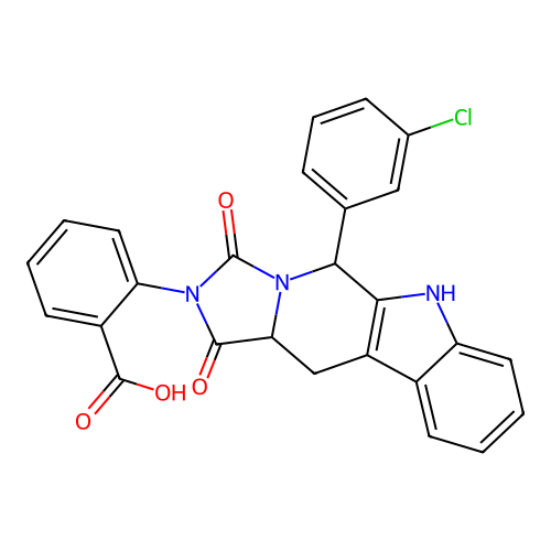 2-((11AS)-5-(3-chlorophenyl)-1,3-dioxo-5,6,11,11a-tetrahydro-1H-imidazo[1',5':1,6]pyrido[3,4-b]indol-2(3H)-yl)benzoic acid structure