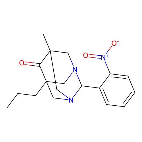 5-Methyl-2-(2-nitrophenyl)-7-propyl-1,3-diazatricyclo[3.3.1.1~3,7~]decan-6-one structure