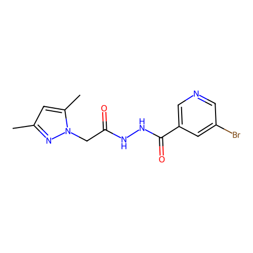 5-bromo-N'-[2-(3,5-dimethylpyrazol-1-yl)acetyl]pyridine-3-carbohydrazide structure