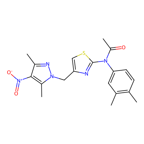N-(4-((3,5-Dimethyl-4-nitro-1H-pyrazol-1-yl)methyl)thiazol-2-yl)-N-(3,4-dimethylphenyl)acetamide structure