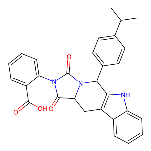 2-[(11aS)-1,3-dioxo-5-[4-(propan-2-yl)phenyl]-5,6,11,11a-tetrahydro-1H-imidazo[1',5':1,6]pyrido[3,4-b]indol-2(3H)-yl]benzoic acid structure