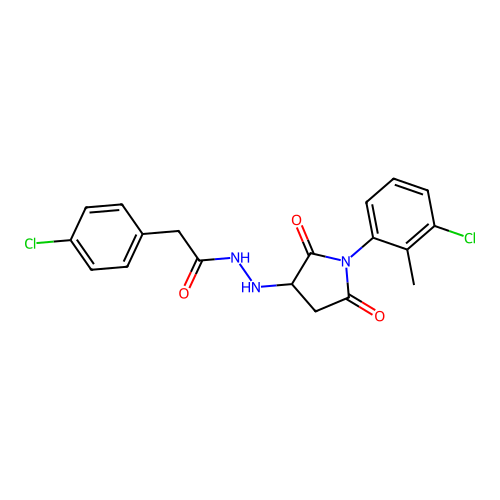 N'-(1-(3-Chloro-2-methylphenyl)-2,5-dioxopyrrolidin-3-yl)-2-(4-chlorophenyl)acetohydrazide structure
