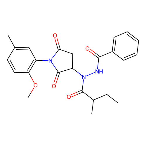 N'-[1-(2-methoxy-5-methylphenyl)-2,5-dioxopyrrolidin-3-yl]-N'-(2-methylbutanoyl)benzohydrazide structure