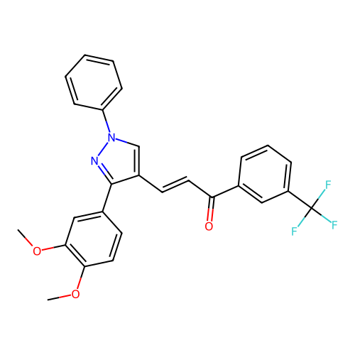 (Z)-3-[3-(3,4-dimethoxyphenyl)-1-phenyl-1H-pyrazol-4-yl]-1-[3-(trifluoromethyl)phenyl]-2-propen-1-one structure