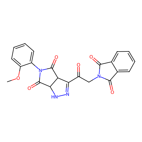 2-(2-((3AS,6aS)-5-(2-methoxyphenyl)-4,6-dioxo-1,3a,4,5,6,6a-hexahydropyrrolo[3,4-c]pyrazol-3-yl)-2-oxoethyl)isoindoline-1,3-dione structure