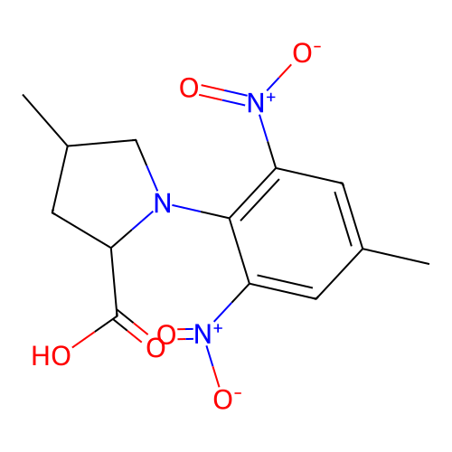 4-Methyl-1-(4-methyl-2,6-dinitrophenyl)pyrrolidine-2-carboxylic acid structure