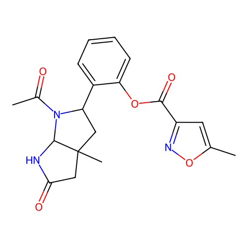 2-[(3aR)-1-acetyl-3a-methyl-5-oxooctahydropyrrolo[2,3-b]pyrrol-2-yl]phenyl 5-methyl-3-isoxazolecarboxylate structure