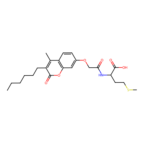(2-((3-Hexyl-4-methyl-2-oxo-2H-chromen-7-yl)oxy)acetyl)methionine structure