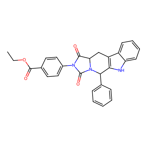 Ethyl 4-((11aS)-1,3-dioxo-5-phenyl-11,11a-dihydro-1H-imidazo[1',5':1,6]pyrido[3,4-b]indol-2(3H,5H,6H)-yl)benzoate structure