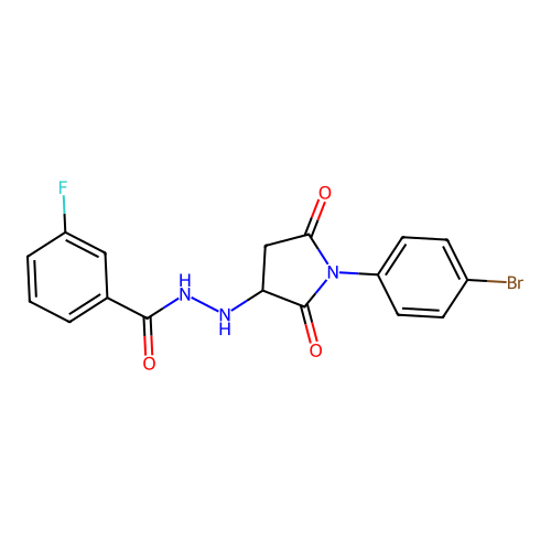 N'-[1-(4-bromophenyl)-2,5-dioxopyrrolidin-3-yl]-3-fluorobenzohydrazide structure