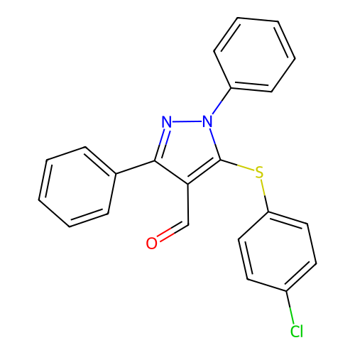 5-[(4-chlorophenyl)sulfanyl]-1,3-diphenyl-1H-pyrazole-4-carbaldehyde structure