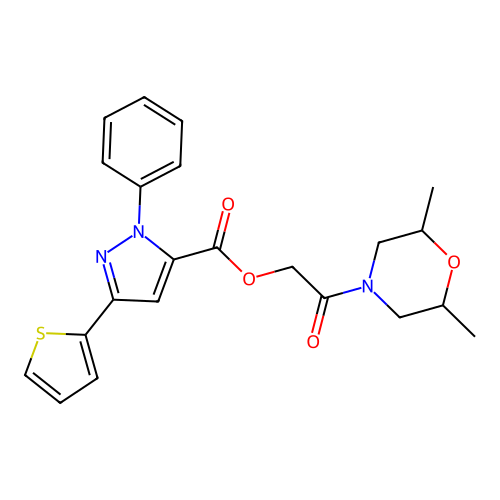 2-(2,6-Dimethyl-4-morpholinyl)-2-oxoethyl 1-phenyl-3-(2-thienyl)-1H-pyrazole-5-carboxylate structure