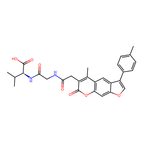 (2S)-3-methyl-2-[[2-[[2-[5-methyl-3-(4-methylphenyl)-7-oxofuro[3,2-g]chromen-6-yl]acetyl]amino]acetyl]amino]butanoic acid structure