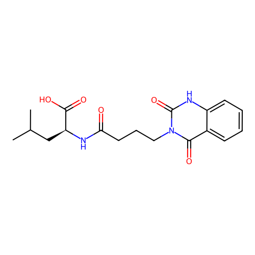 (S)-2-(4-(2,4-dioxo-1,2-dihydroquinazolin-3(4H)-yl)butanamido)-4-methylpentanoic acid structure