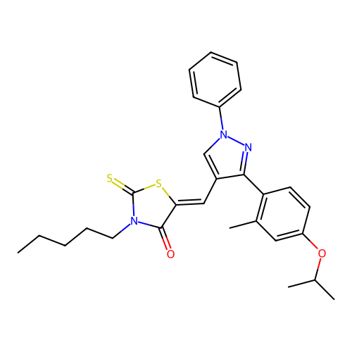 (5Z)-5-({3-[2-methyl-4-(propan-2-yloxy)phenyl]-1-phenyl-1H-pyrazol-4-yl}methylidene)-3-pentyl-2-thioxo-1,3-thiazolidin-4-one structure