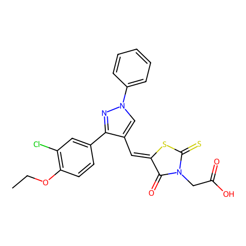 2-(5-((3-(3-Chloro-4-ethoxyphenyl)-1-phenyl-1H-pyrazol-4-yl)methylene)-4-oxo-2-thioxothiazolidin-3-yl)acetic acid structure