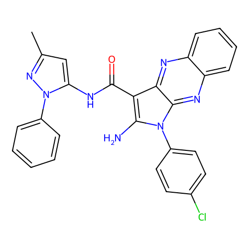 2-amino-1-(4-chlorophenyl)-N-(3-methyl-1-phenyl-1H-pyrazol-5-yl)-1H-pyrrolo[2,3-b]quinoxaline-3-carboxamide structure