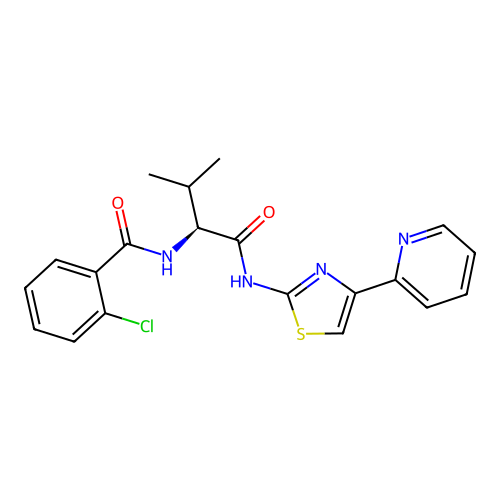 (Z,2S)-2-[(Z)-[(2-chlorophenyl)(hydroxy)methylidene]amino]-3-methyl-N-[4-(pyridin-2-yl)-1,3-thiazol-2-yl]butanimidic acid structure