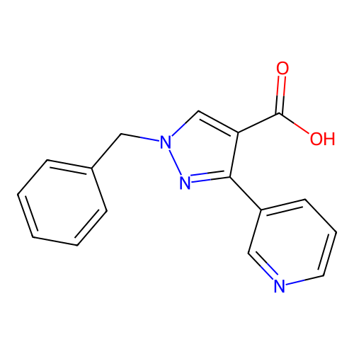 1-benzyl-3-(pyridin-3-yl)-1H-pyrazole-4-carboxylic acid structure