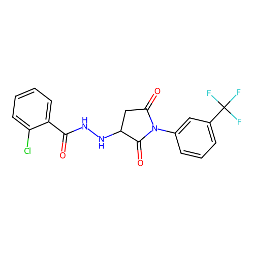 2-chloro-N'-{2,5-dioxo-1-[3-(trifluoromethyl)phenyl]pyrrolidin-3-yl}benzohydrazide structure