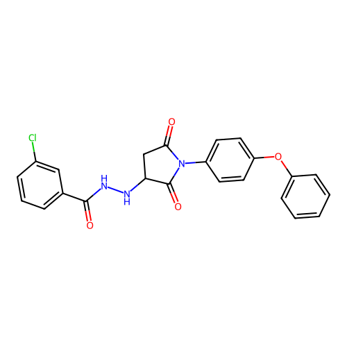 3-chloro-N'-[2,5-dioxo-1-(4-phenoxyphenyl)pyrrolidin-3-yl]benzohydrazide structure