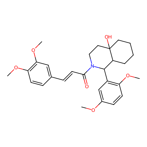 (2E)-3-(3,4-Dimethoxyphenyl)-1-[(1R,4aS,8aS)-1-(2,5-dimethoxyphenyl)octahydro-4a-hydroxy-2(1H)-isoquinolinyl]-2-propen-1-one structure