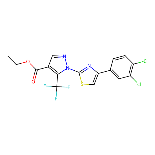 ethyl 1-[4-(3,4-dichlorophenyl)-1,3-thiazol-2-yl]-5-(trifluoromethyl)-1H-pyrazole-4-carboxylate structure