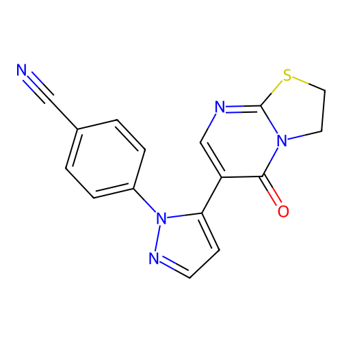 4-[5-(5-oxo-2,3-dihydro-5H-[1,3]thiazolo[3,2-a]pyrimidin-6-yl)-1H-pyrazol-1-yl]benzenecarbonitrile structure