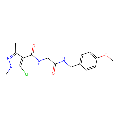 5-chloro-N-{2-[(4-methoxybenzyl)amino]-2-oxoethyl}-1,3-dimethyl-1H-pyrazole-4-carboxamide structure
