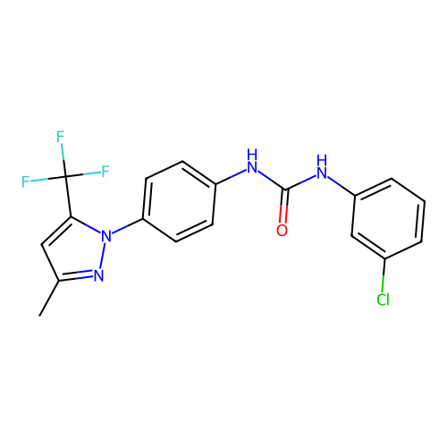 1-(3-chlorophenyl)-3-[4-[3-methyl-5-(trifluoromethyl)pyrazol-1-yl]phenyl]urea structure