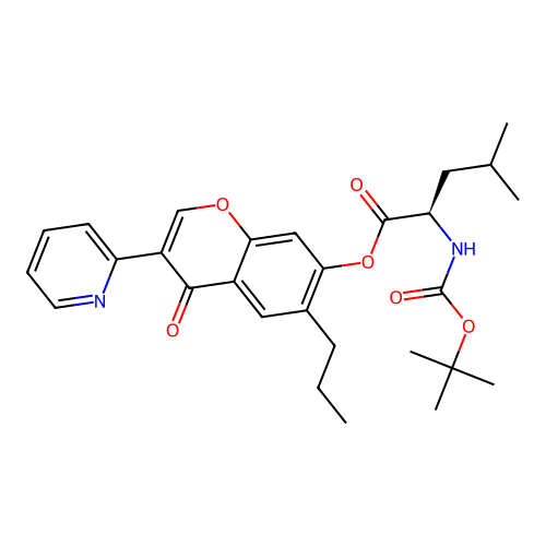 4-oxo-6-propyl-3-(pyridin-2-yl)-4H-chromen-7-yl N-(tert-butoxycarbonyl)-D-leucinate structure