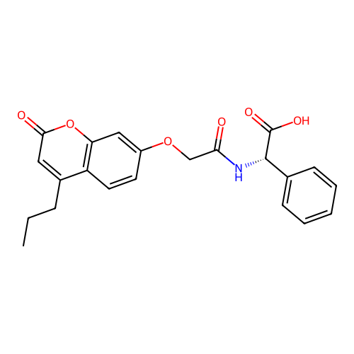 (2S)-({[(2-oxo-4-propyl-2H-chromen-7-yl)oxy]acetyl}amino)(phenyl)ethanoic acid structure
