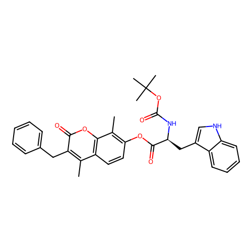 (S)-3-benzyl-4,8-dimethyl-2-oxo-2H-chromen-7-yl 2-((tert-butoxycarbonyl)amino)-3-(1H-indol-3-yl)propanoate structure