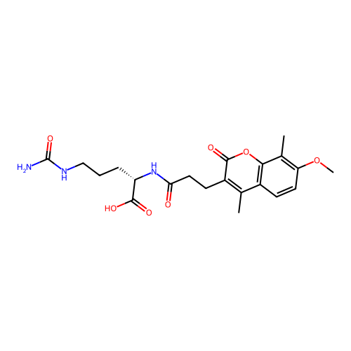 (S)-2-(3-(7-methoxy-4,8-dimethyl-2-oxo-2H-chromen-3-yl)propanamido)-5-ureidopentanoic acid structure